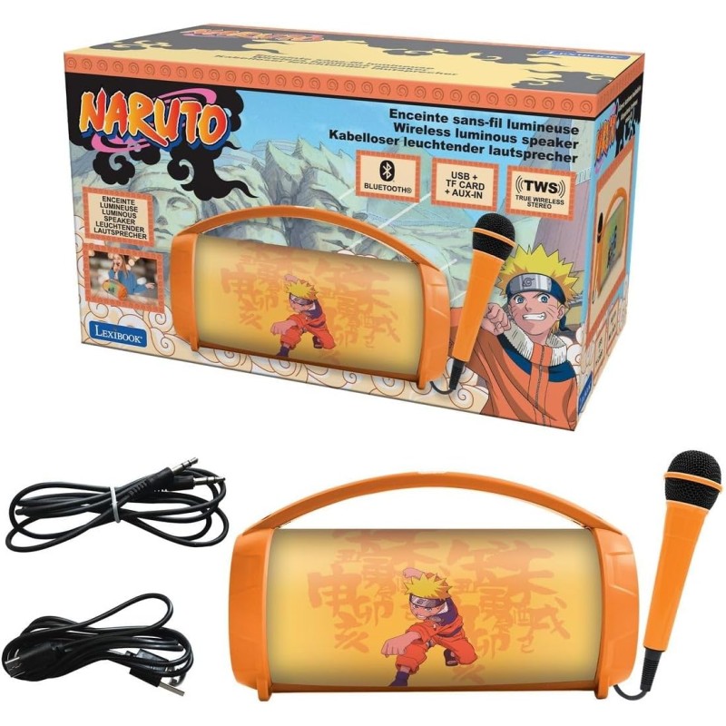 Lexibook, Naruto, Enceinte Haut-Parleur sans Fil Lumineuse avec Micro, Son stéréo, Fonction karaoké, Ports USB et Carte SD, Batt