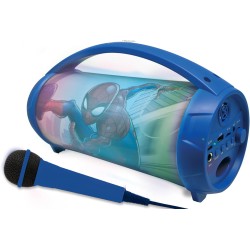 Lexibook, Spider-Man, Enceinte Haut-Parleur sans Fil Lumineuse avec Micro, Son stéréo, Fonction karaoké, Ports USB et Carte SD, 