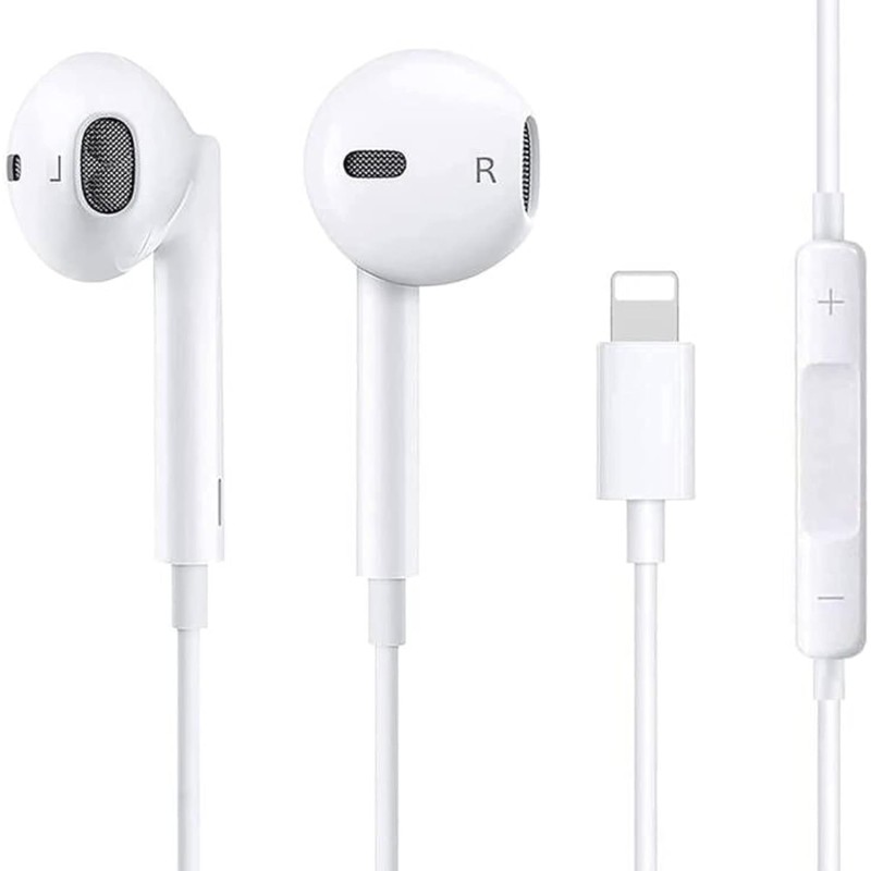 Écouteurs Filaires pour iPhone, Écouteurs Intra-Auriculaires, Casque Antibruit Stéréo HiFi avec Micro et Contrôle du Volume, Com