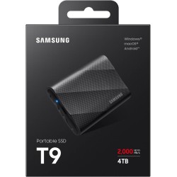 Samsung SSD Externe T9 Portable, 4 To, Vitesses de lecture/écriture jusqu'à 2000 Mo/s¹, USB 3.2 Gen 2x2, Compatible Mac, PC, And