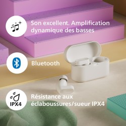 Philips tat3509wt noise cancelling true wireless in ear bluetooth headphones - small buds. natural sound. dynamic bass, pocket-s