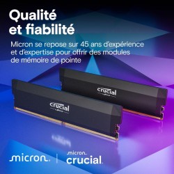 Crucial Pro RAM DDR5 64Go Kit (2x32Go) 6000MHz CL40, Overclocking Gaming, Intel XMP 3.0 / AMD EXPO, PC Mémoire, Noir - CP2K32G60