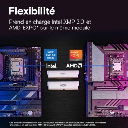 Crucial Pro RAM DDR5 64Go Kit (2x32Go) 6000MHz CL40, Overclocking Gaming, Intel XMP 3.0 / AMD Expo, PC Mémoire, Blanc - CP2K32G6