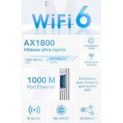 TP-Link Répéteur WiFi 6 Mesh (RE600X), Amplificateur WiFi AX1800 Couvre jusqu'à 100 m², WiFi Extender, WiFi Booster, 1 Port Ethe