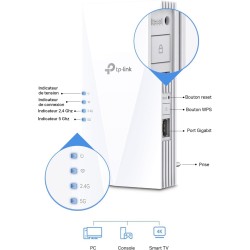 TP-Link Répéteur WiFi 6 Mesh (RE600X), Amplificateur WiFi AX1800 Couvre jusqu'à 100 m², WiFi Extender, WiFi Booster, 1 Port Ethe