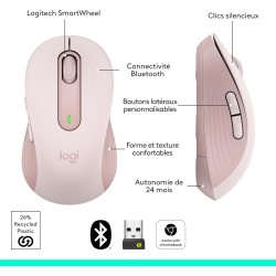 Logitech signature m650 souris sans fil - pour mains de petites & moyennes tailles, pile 2 ans, clics silencieux, boutons de côt