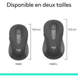 Logitech signature m650 l left souris sans fil - pour grandes mains gauches, pile 2 ans, clics silencieux, boutons de côtés prog