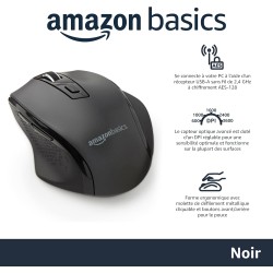 Amazon Basics Souris sans fil ergonomique - DPI réglables - Noir
