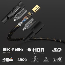 KabelDirekt – Câble HDMI 8K/4K – 0,25m – 8K@60Hz (cuivre supplémentaire pour Ultra HD rapide, gaine en nylon, 4K@120Hz/8K@60Hz –