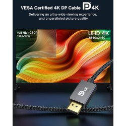 IVANKY Câble DisplayPort 144Hz 2m, [Certifié VESA] Supporte 4K@60Hz, 2K@144Hz, 2K@165Hz, avec FreeSync et G-Sync, pour ASUS, Del