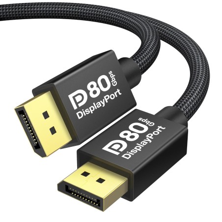 IVANKY 80Gbps Câble DisplayPort 2.1, Supporte 16K@60Hz, 8K@240Hz, 4K@480Hz, 16K DisplayPort Compatible avec FreeSync et G-Sync, 
