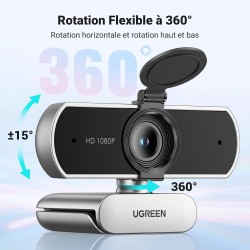 Uvert webcam full hd 1080p 30fps caméra usb pc mise au point fixe deux micro 360 degrés rotation plug play windows macos linux y