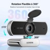 Uvert webcam full hd 1080p 30fps caméra usb pc mise au point fixe deux micro 360 degrés rotation plug play windows macos linux y