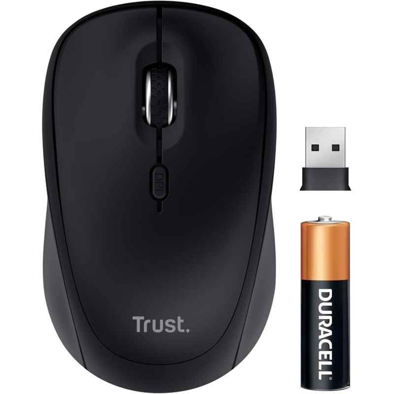Trust yuki souris sans fil silencieuse bleutooth + 2.4ghz avec pile pour gauchers et droitiers, 75% plastique recyclé, souris bl