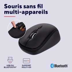 Trust yuki souris sans fil silencieuse bleutooth + 2.4ghz avec pile pour gauchers et droitiers, 75% plastique recyclé, souris bl