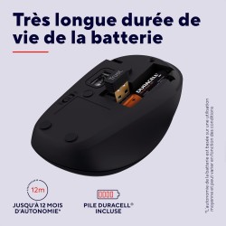 Trust yuki souris sans fil silencieuse bleutooth + 2.4ghz avec pile pour gauchers et droitiers, 75% plastique recyclé, souris bl