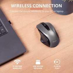 Trust Nito Souris sans Fil avec Repose-Pouce, Souris Ergonomique, 6 Boutons, 800-2200 DPI, Microrécepteur USB, Batterie Incluse,