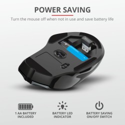Trust Nito Souris sans Fil avec Repose-Pouce, Souris Ergonomique, 6 Boutons, 800-2200 DPI, Microrécepteur USB, Batterie Incluse,