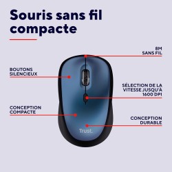 Trust Yvi+ Souris sans Fil Silencieuse avec Conception Durable, 800-1600 DPI, pour Gauchers et Droitiers, Récepteur USB Stockabl
