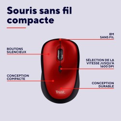 Trust Yvi+ Souris sans Fil Silencieuse avec Conception Durable, 800-1600 DPI, pour Gauchers et Droitiers, Récepteur USB Stockabl