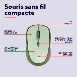 Trust Yvi+ Souris sans Fil Silencieuse avec Conception Durable, 800-1600 DPI, pour Gauchers et Droitiers, Récepteur USB Stockabl