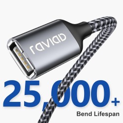 RAVIAD Câble Rallonge USB 2.0 2M, Câble Extension USB 2.0 Mâle A vers Femelle A Nylon Tressé Compatible pour Clé USB, Hub USB, D