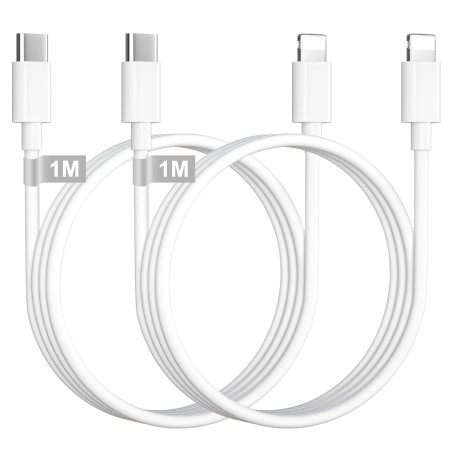 Câble USB C vers Lightning 1M-Lot de 2, [Certifié MFi] Cable iPhone USB C Cable Chargeur USBC Câble Lightning Cable Charge Rapid