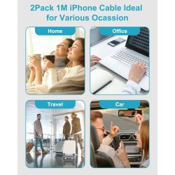 Câble USB C vers Lightning 1M-Lot de 2, [Certifié MFi] Cable iPhone USB C Cable Chargeur USBC Câble Lightning Cable Charge Rapid