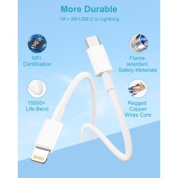 KINPEE Câble USB C vers Lightning 1M+2M [Certifié MFi],Cable Chargeur USBC Cable iPhone USB C Câble Lightning Cable Charge Rapid