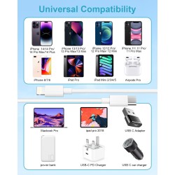 KINPEE Câble USB C vers Lightning 1M+2M [Certifié MFi],Cable Chargeur USBC Cable iPhone USB C Câble Lightning Cable Charge Rapid