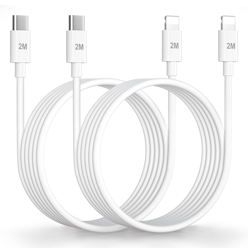 Câble USB C vers Lightning 2M-Lot de 2[Certifié MFi], Cable iPhone USB C Cable Chargeur USBC Câble Lightning Cable Charge Rapide
