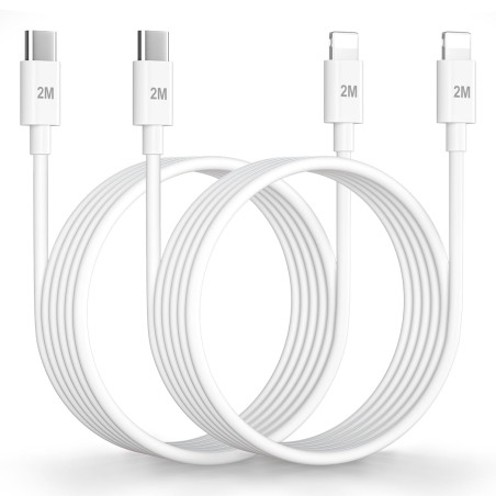 Câble USB C vers Lightning 2M-Lot de 2[Certifié MFi], Cable iPhone USB C Cable Chargeur USBC Câble Lightning Cable Charge Rapide