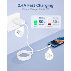 KINPEE Cable iPhone 3M/Lot de 2[Certifié MFi], Cable USB C vers Lightning Câble Lightning cable iPhone USB C cable Charge Rapide