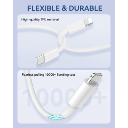 KINPEE Cable iPhone 3M/Lot de 2[Certifié MFi], Cable USB C vers Lightning Câble Lightning cable iPhone USB C cable Charge Rapide