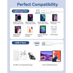 KINPEE Cable iPhone 3M/Lot de 2[Certifié MFi], Cable USB C vers Lightning Câble Lightning cable iPhone USB C cable Charge Rapide