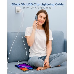 KINPEE Cable iPhone 3M/Lot de 2[Certifié MFi], Cable USB C vers Lightning Câble Lightning cable iPhone USB C cable Charge Rapide