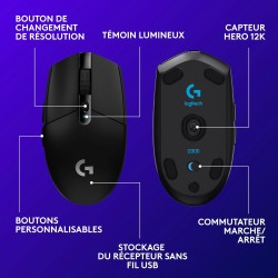 Logitech G305 Souris Gamer sans Fil, Capteur Gaming HERO, 12 000 PPP, Ultra-Léger, 6 Boutons Programmables, Batterie Longue Duré