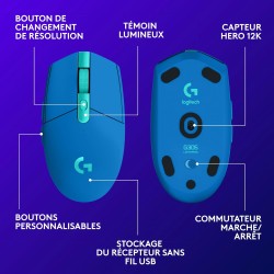 Logitech G305 Souris Gamer sans Fil, Capteur Gaming HERO, 12 000 PPP, Ultra-Léger, 6 Boutons Programmables, Batterie Longue Duré