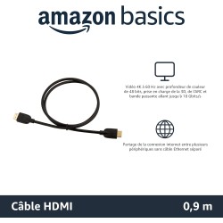 Amazon Basics Câble HDMI 4K de 0.9 m - Haute performance 18 Gbps avec Ethernet, 4K@60Hz, 2160p, Noir