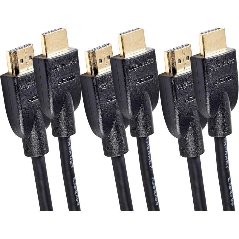 Amazon Basics Lot de 3 câbles HDMI 4K de 0,9 m - Haute performance 18 Gbps avec Ethernet, 4K@60Hz, 2160p, Noir