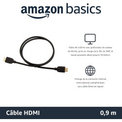 Amazon Basics Lot de 3 câbles HDMI 4K de 0,9 m - Haute performance 18 Gbps avec Ethernet, 4K@60Hz, 2160p, Noir