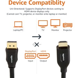 Amazon Basics Câble DisplayPort (Source) vers HDMI (écran), unidirectionnel, 4k à 30 Hz, 1920x1200, 1080p, connecteurs plaqués O