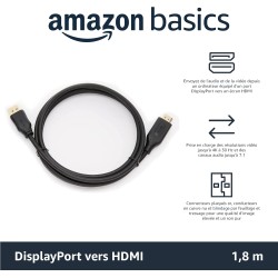 Amazon Basics Câble DisplayPort vers HDMI - 1.8 m, Lot de 10, Noir