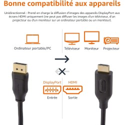 Amazon Basics Câble DisplayPort vers HDMI - 1.8 m, Lot de 10, Noir