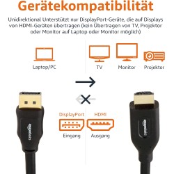 Amazon Basics Câble DisplayPort (Source) vers HDMI (écran), unidirectionnel, 0.9 m, Noir