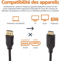 Amazon Basics Câble DisplayPort vers HDMI avec connecteurs plaqués Or - 4.5 m, Noir