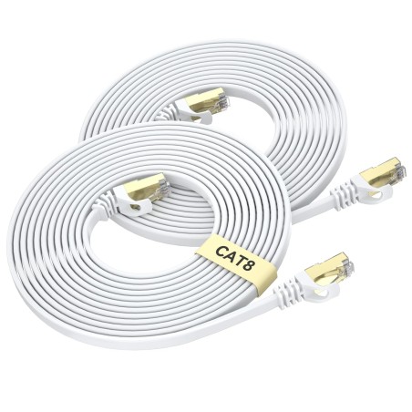BUSOHE Cat 8 Câble Ethernet 1M 2 Pièces, Câble Réseau LAN Gigabit RJ45 Plat Haute Vitesse, Cordon de Brassage Internet 40Gbps 20