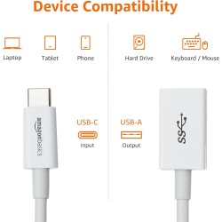 Amazon Basics Câble Adaptateur Femelle USB 3.1 Gen 1 USB-C vers USB-A, Haut débit 5 Gbit/s, certifié USB-If, pour Ordinateurs Po