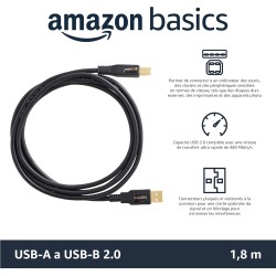 Amazon Basics Cable Imprimante 2.0 USB-A a USB-B (1.8 m) Noir