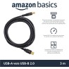 Amazon Basics Câble USB 2.0 A-mâle vers B-mâle avec connecteurs plaqué Or (3 m), Noir